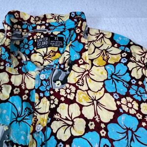 Easter Island Mercantile Hawaiian Floral XL Earth Tones Blue, Pale Yellow Brown